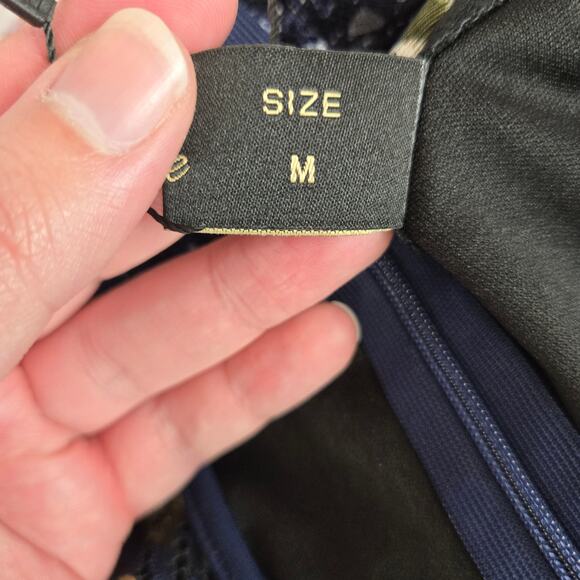 Dark Blue Lace Dress Yellow Roses M Bell Sleeve Line Whimsigoth Fairy Witch NWT - Picture 7 of 16